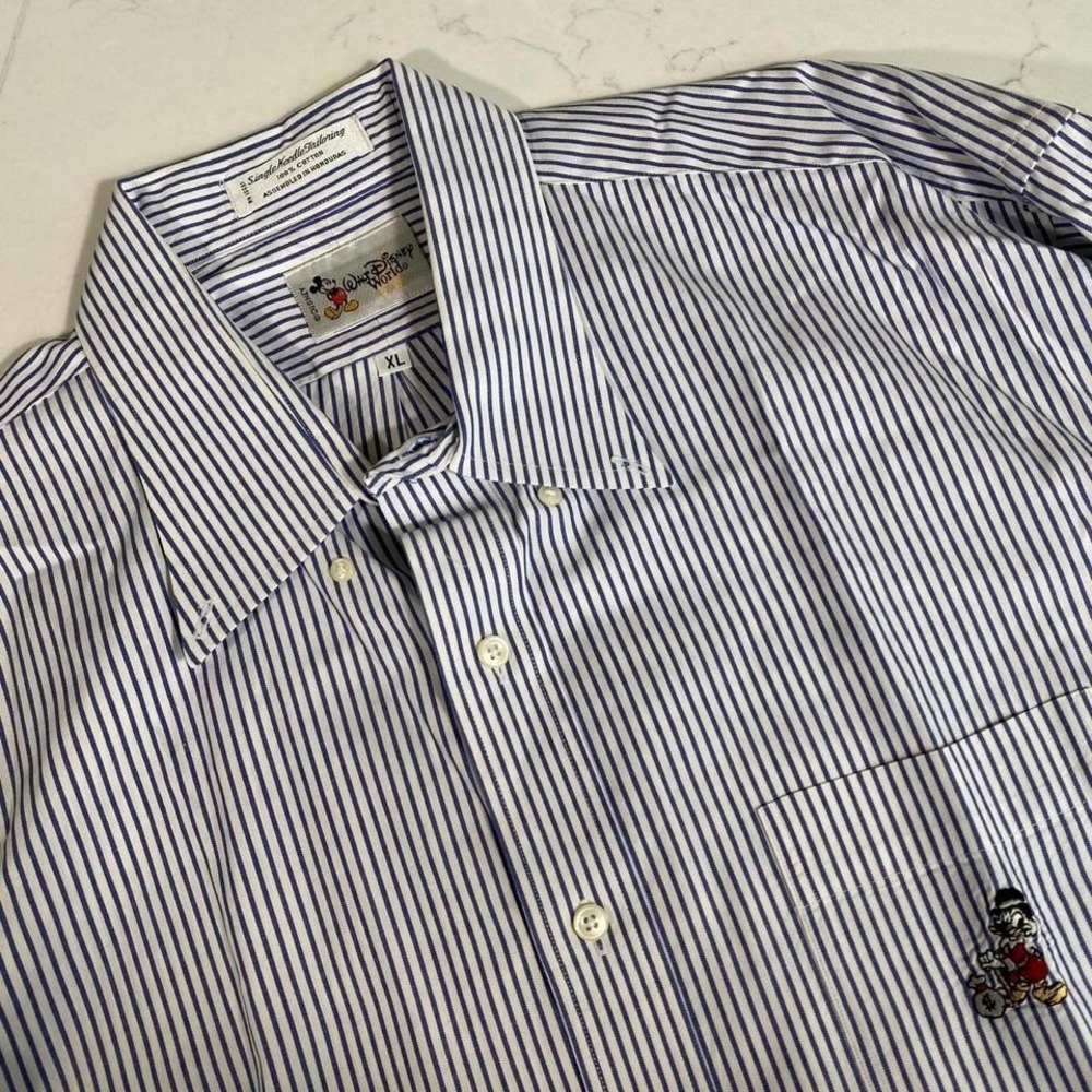 Vintage Disney Scrooge McDuck Striped Shirt‎ XL Walt Disney World Embroidered
